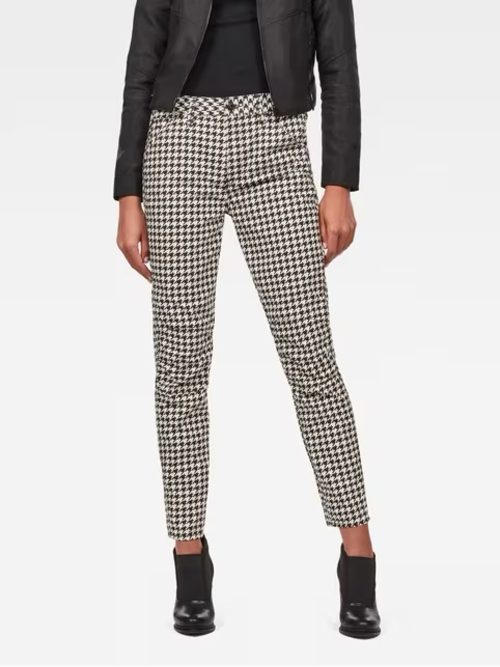 G-Star Raw Elwood 5622 3D Mid Waist Black and White Houndstooth Cropped Pants